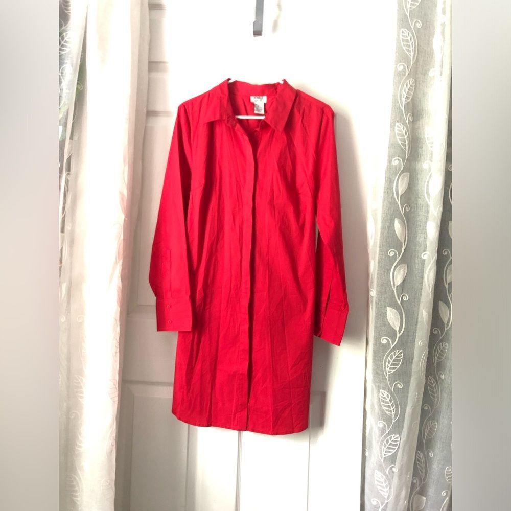 Monroe & Main cotton blend button down shirt dress drawstring belt back size L - Picture 1 of 8